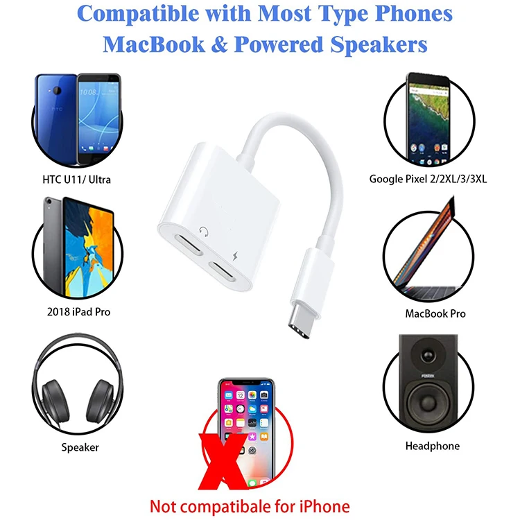 HOT SELL USB C Splitter Audio and Charging, 2 in 1 USB Type C Headphone and Charger Adapter Support Fast Charging Compatible
