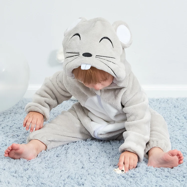 MICHLEY Unisex 0-2 Year Mouse Grey Lovely Jumpsuits One Piece NewBorn Boy Clothing Baby Romper Set