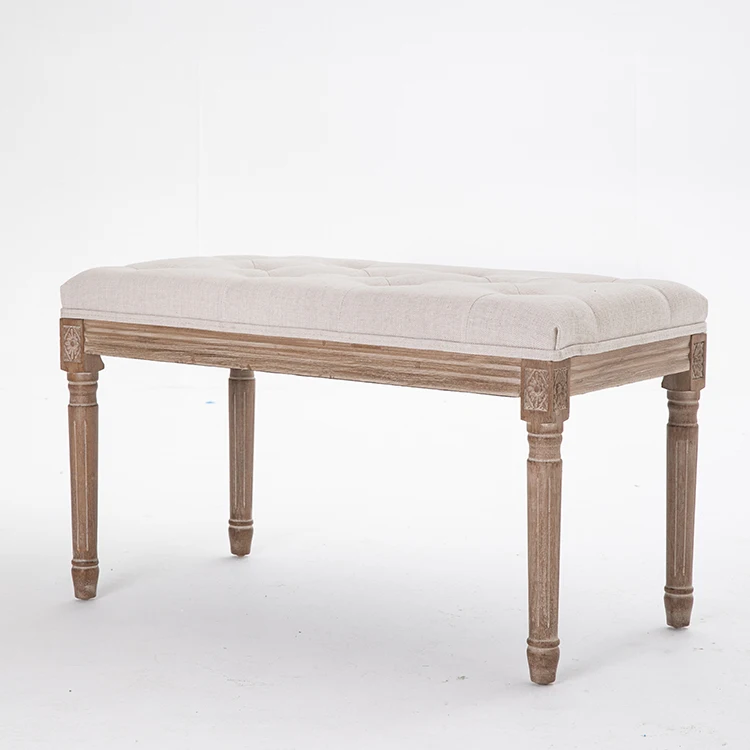 Painting Process Eco-friendly Birch Frame Linen Divan Bench Sofa Without Backrest