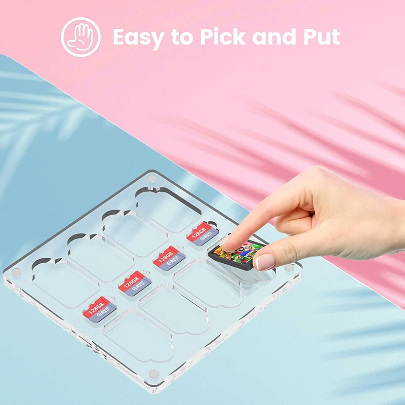 Custom Acrylic Game Card Holder Game Storage Case Box for Shockproof Cartridge Holder with 16 Games Card & 8 SD Cards