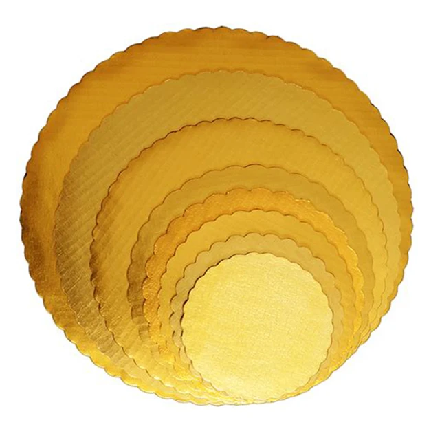 Compressed paper Sturdy Gold cake circle scalloped cake board