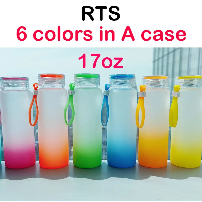 USA WAREHOUSE stocked 17oz 500ml Frosted Sublimation Ombre Gradient color Matte Glass Tumbler Sub Glass Water Bottle