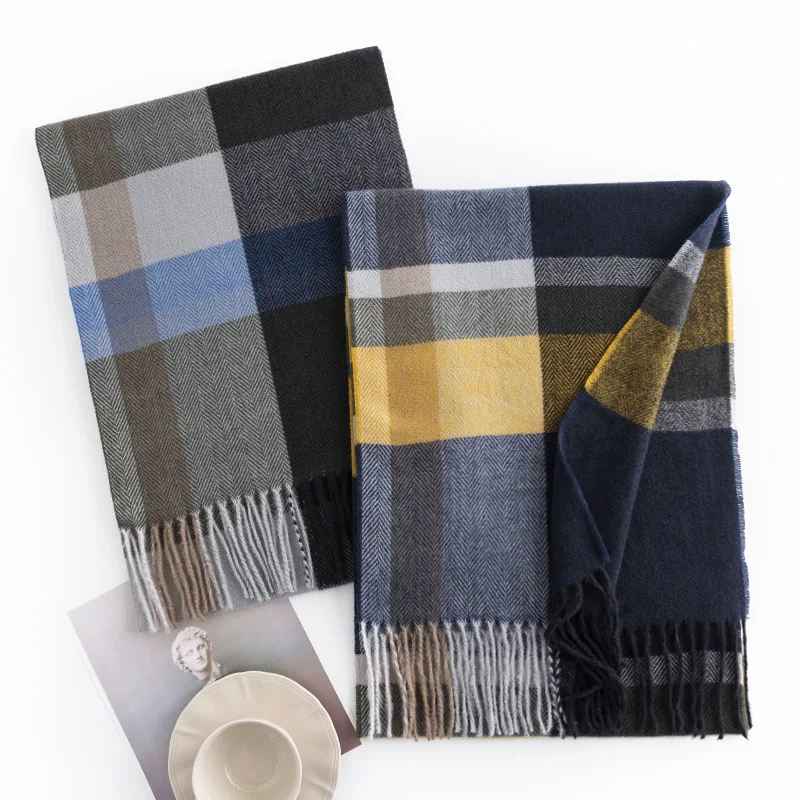 Classic brand soft luxury winter plaid imitate check cashmere women men scarf