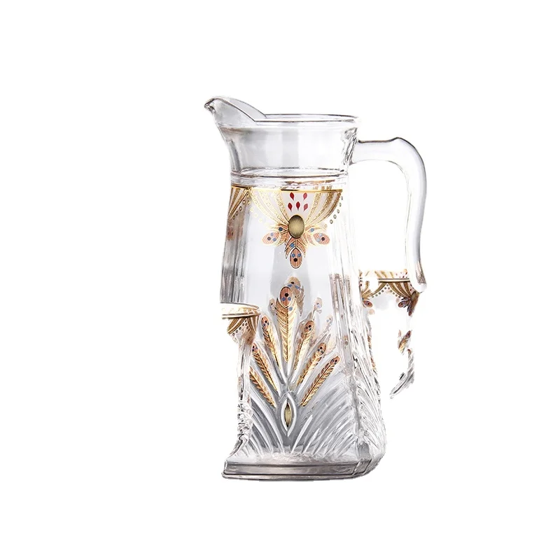 7pcs customized gold color 1 glass pitcher 6 cups glass drinking pitcher set cup sets drinks water jars glassware glasses
