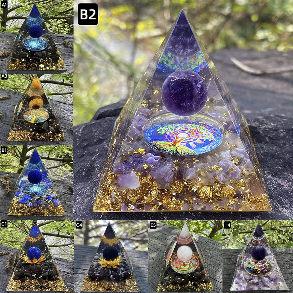 1 pc Natural Crystal Ball Pyramid Ornament Resin Glue Wrapped Crystal Gravel Home Small Ornament Box Popular Crafts