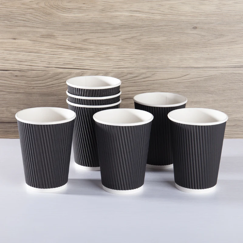 Blank Stacker Silver Ripple Biodegrade Coffee 12 Ripped Paper Cup with Lids Rainbow Printed Hot 20 Oz Black Beverage Recyclable