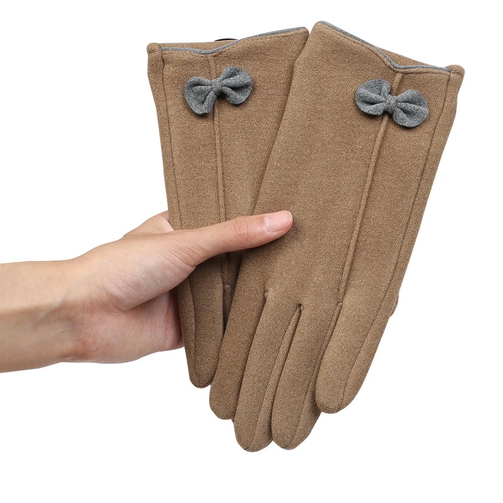 Autumn and winter rabbit velvet cute little bow warm touch screen gloves for ladies