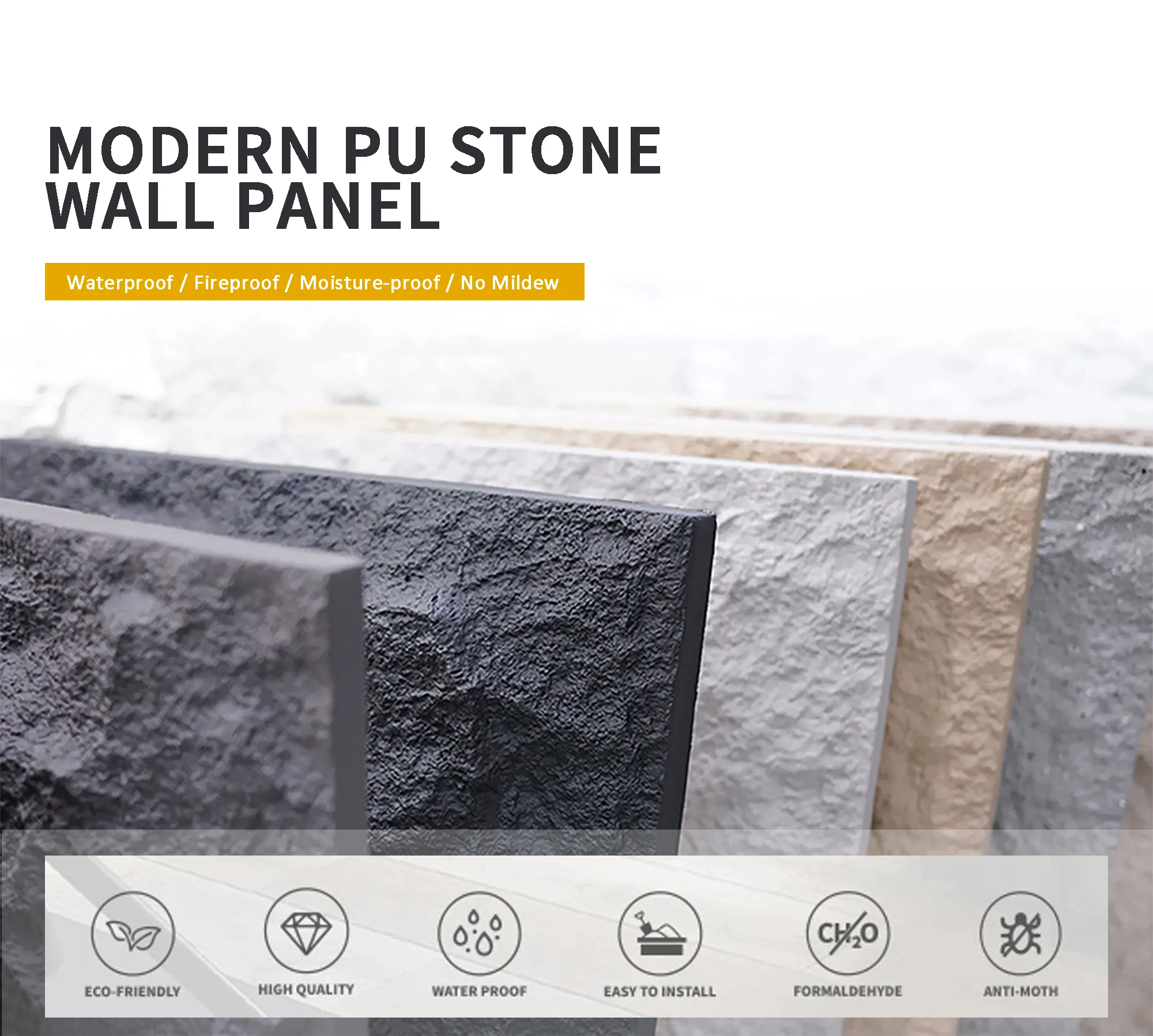 PU Faux Stone Type and Tile Stone Exterior Wall Cladding PU Artificial Stone Veneer
