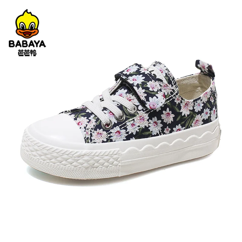 21036  Flat Sneakers Floral Printed Girls Canvas Shoes For Kids