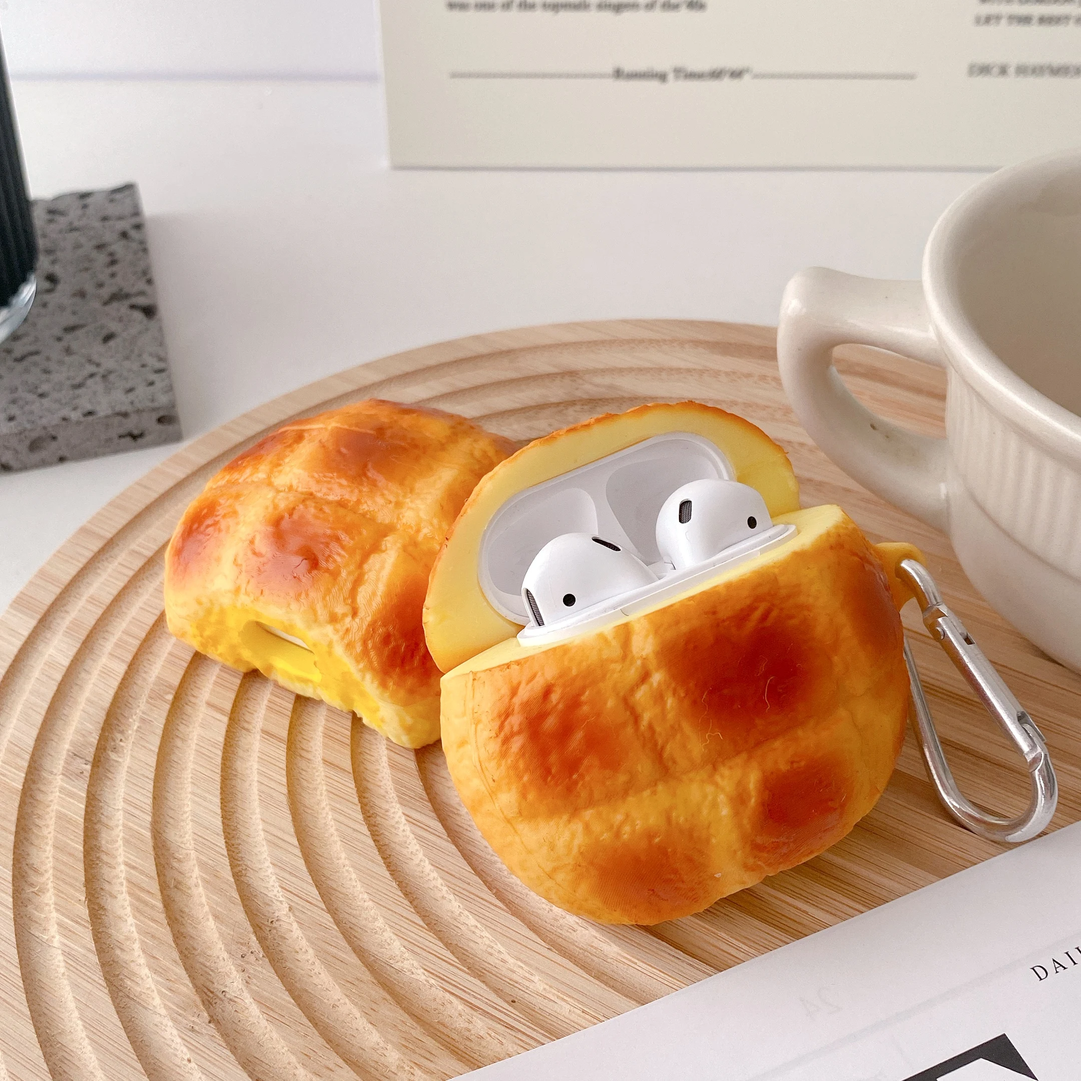 Hot selling Earphone Accessory Mexican Pan Concha Bread Silicone Cute 3D Food Bread Candy For airpods For Ear Pods 1 2 3 pro