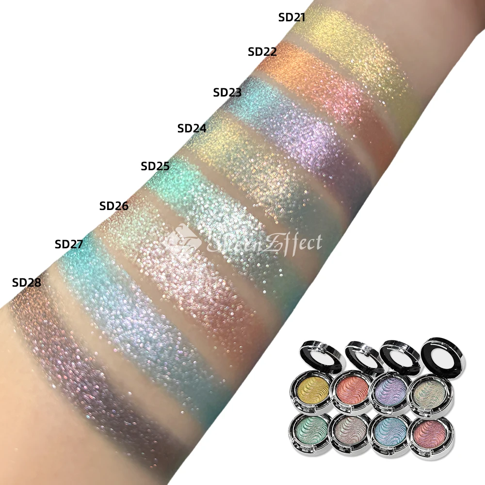 Wholesale cosmetics makeup your logo holographic holo single private label high pigmentation duo chrome multichrome eyeshadow