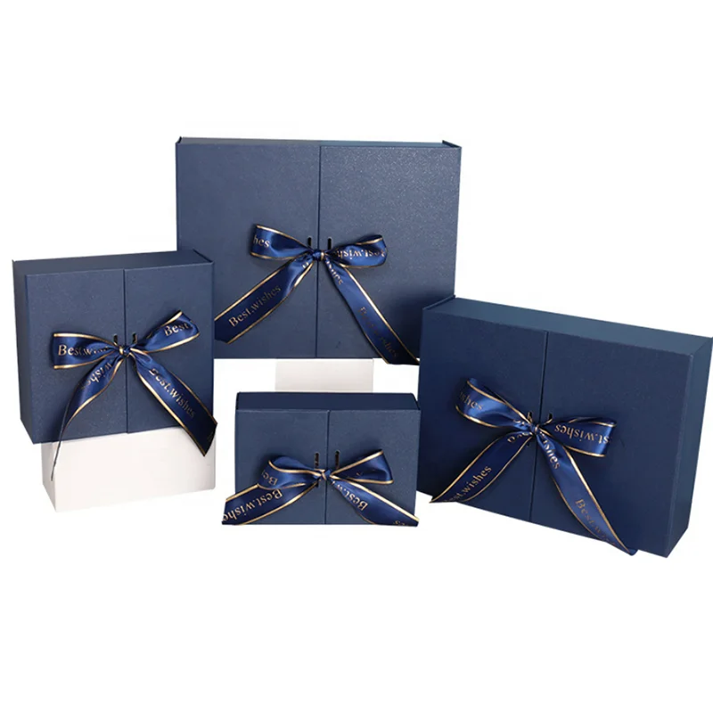Blue high-grade birthday gift packaging carton large folio with double door gift box