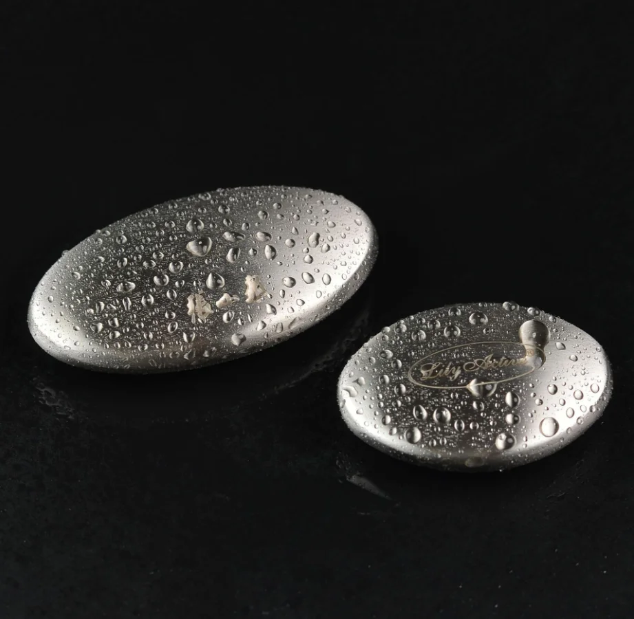 Stainless steel Soap Kitchen Bar Eliminating Odor Remover Garlic Deodorize Magic Soap Cleaning Hand Soap black Base Oval Shape