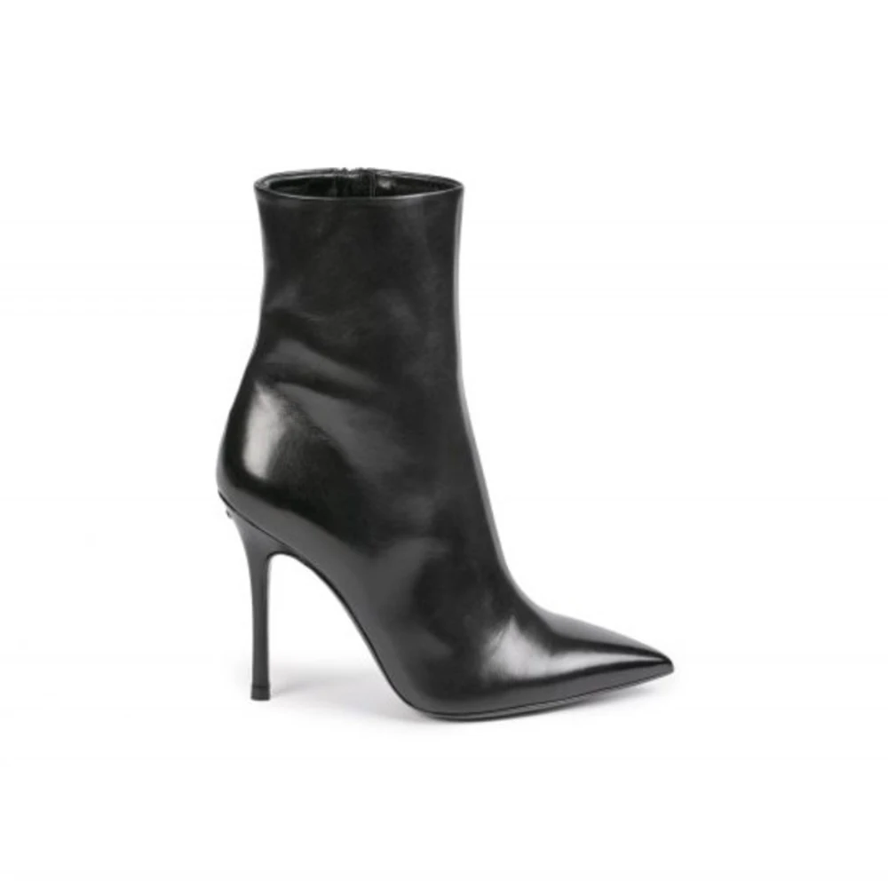 Premium Quality Classy Leather Boots Anti-Slip Genuine Leather Black Pointed Toe Stiletto Ankle Boots