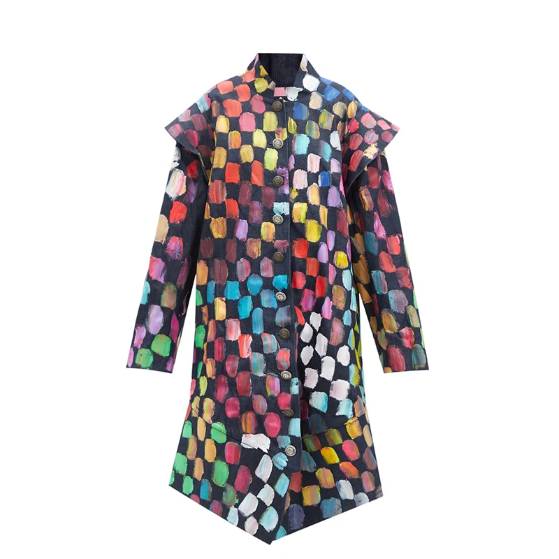 DiZNEW Denim Manufacturer  Wholesale Jeans Jacket Color Hand Brush Paint Random Women Plus Size Custom Denim Jacket