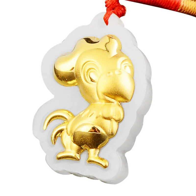 Gold Inlaid with Jade Pendant Foot Hetian Zodiac Necklace Exhibition Insurance Gift Live Wholesale Delivery Supported