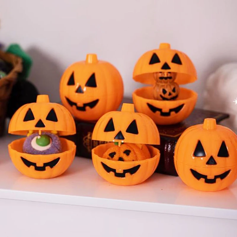 Halloween Pumpkin Bucket Blind Box Twisted Egg Storage Mini Pumpkin Shell Christmas New Year Parties Tricky Open Lid Candy