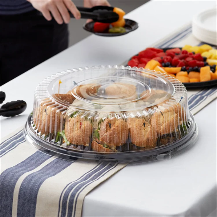 Premium 16 Inch Clear Plastic Dome Lid Round Catering Tray with Lids Ideal for Cake Display