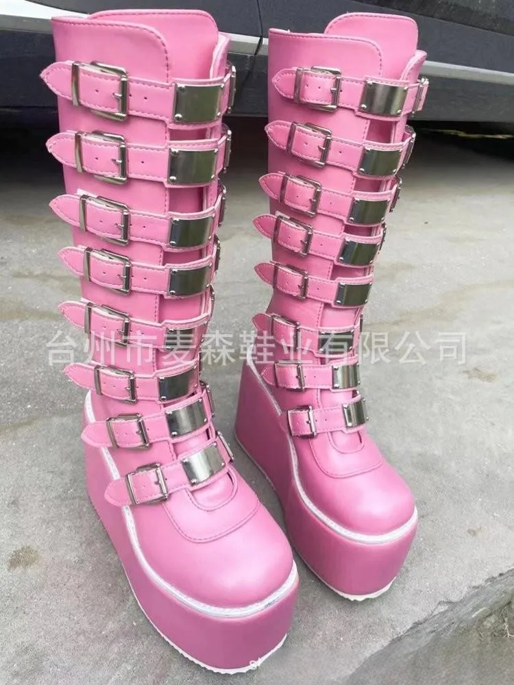 Thick bottom boots 2024 New Gothic high boots female punk Knight boots yicheng boots leather