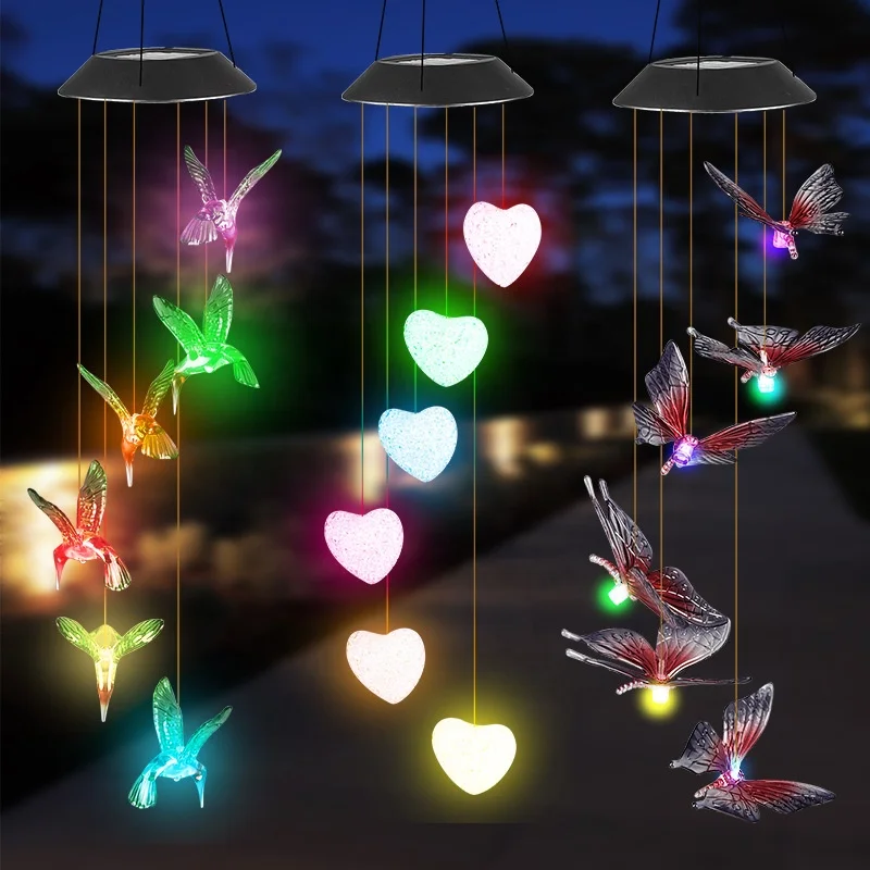 Solar Hummingbird Wind Chimes Outdoor Led Solar Wind Chime Yard Decorations Gifts