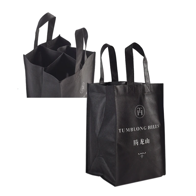 Logo Printing Four Bottles Carrier Eco Polypropylene Non Woven Wine Bag