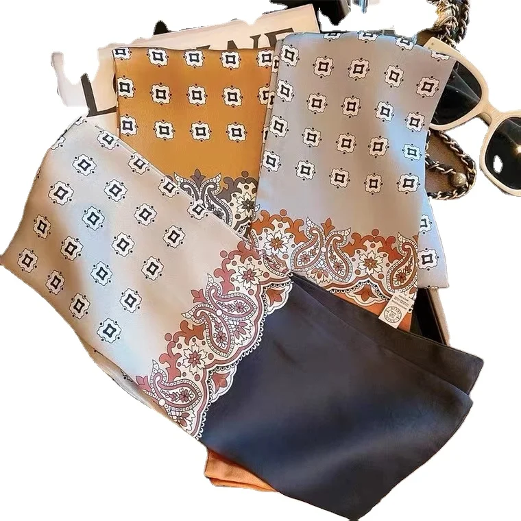 Fashion Smooth Skinny Satin Long Hair Scarf Fashion Printed France Style Suit Neck Scarf