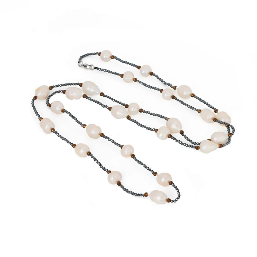 Women Accessories 2023 Wholesale Natural Hematite Bead Necklaces Freshwater Pearl Necklace