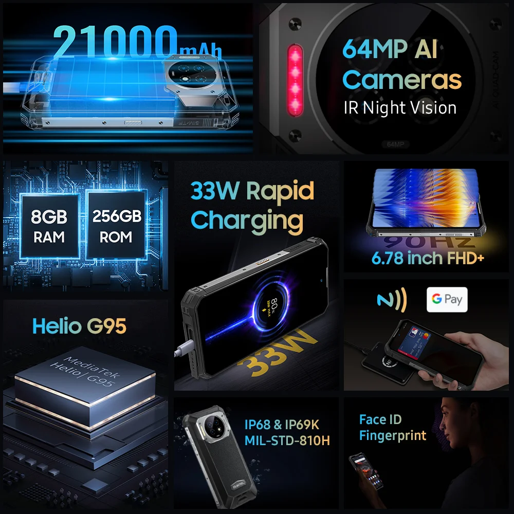 Прочный Смартфон Oukitel Wp19 21000 дюйма 8 + 256 ГБ камера 64 мп 90