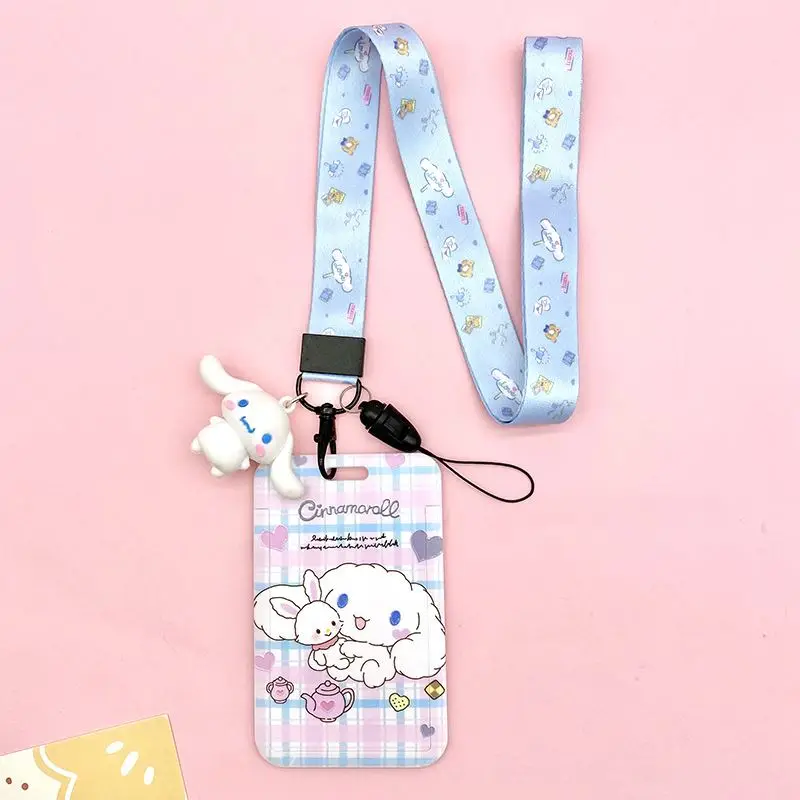 Cartoon Anime Lovely Melody Kuromi Cinnamoroll Design Student Name Tag Card With Pendant Full Cover Neck Straps Wholesale Custom