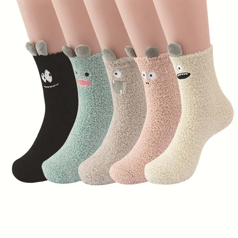 Wholesale Autumn And Winter Female Tube Thick Warm Sleeping Floor Sleep Plush Coral Fleece Socks