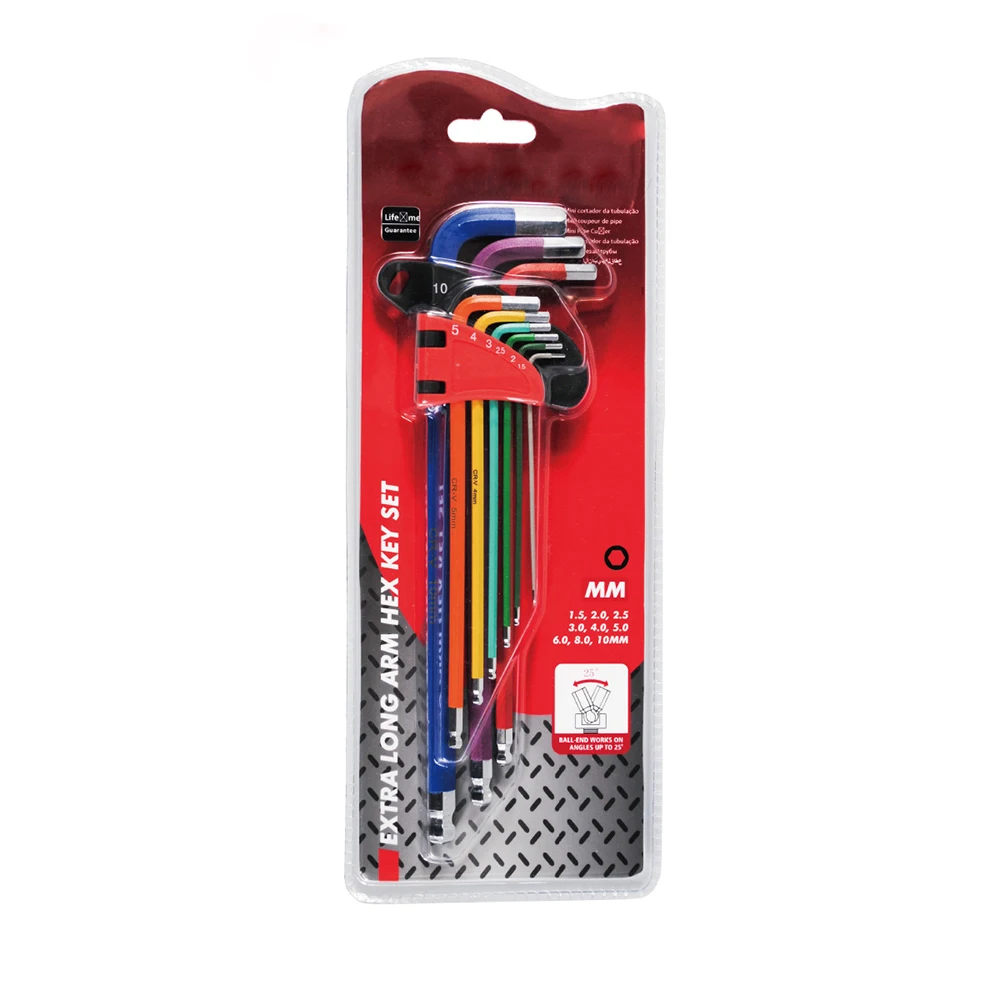9 PCS Piece Colour Colored Colourful Multicolor Metric SAE Extra Long Short Arm Ball Point Torx Star Allen Hex Key Wrench Set