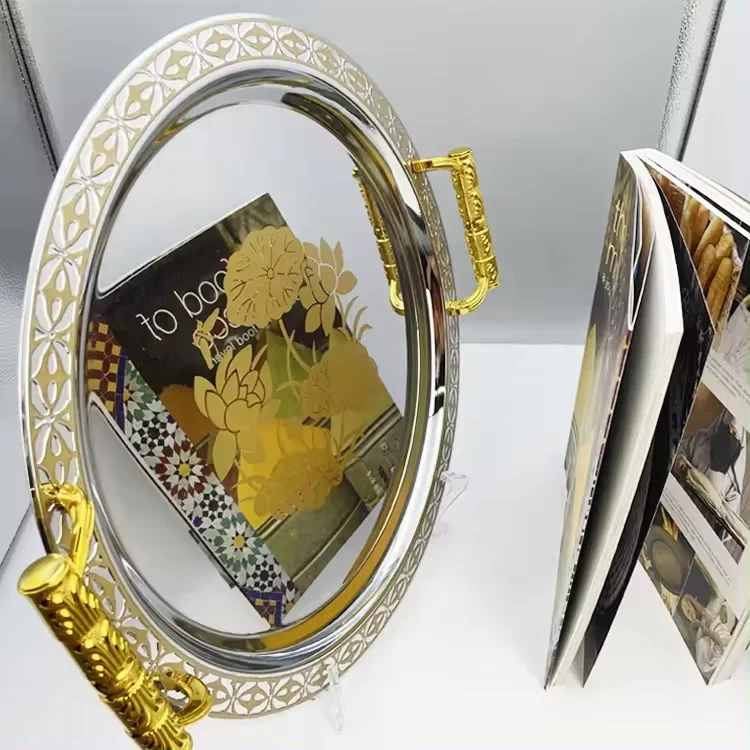 Arab Decorative Luxury tray Rectangle Mirror Stainless Steel Serving Tray With Handles