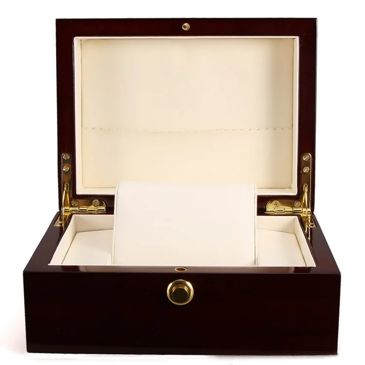 Fast Shipping Customize Logo Leather velvet Black Wooden Spray Glossy Lacquer Watch Box Packaging