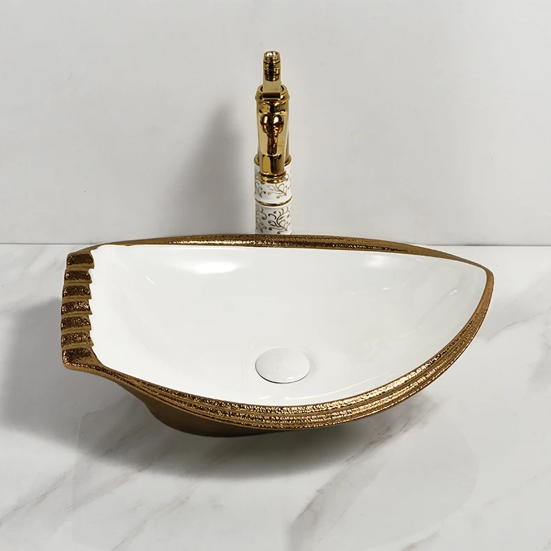 HEGII special design colour guangdong gold white luxury bathroom ceramic hair wash basin price