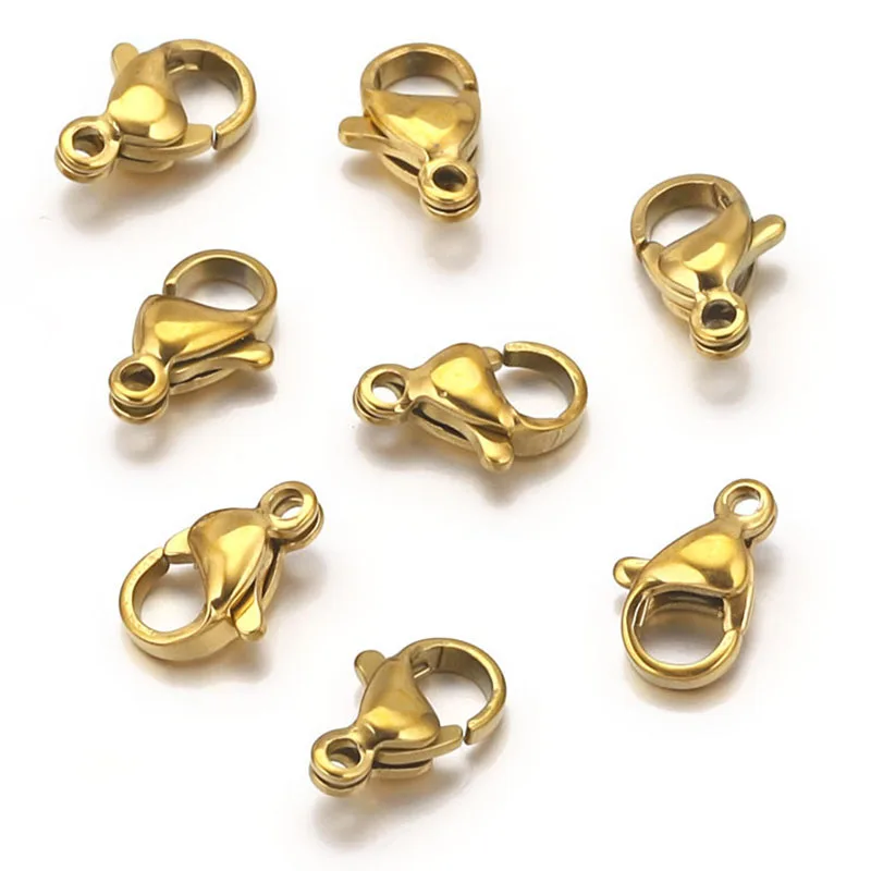 9mm 12mm 10mm -19mm Stainless Steel Gold Plated Jewelry Hooks Keychain Bracelet Necklace Brooch Lobster Clasps