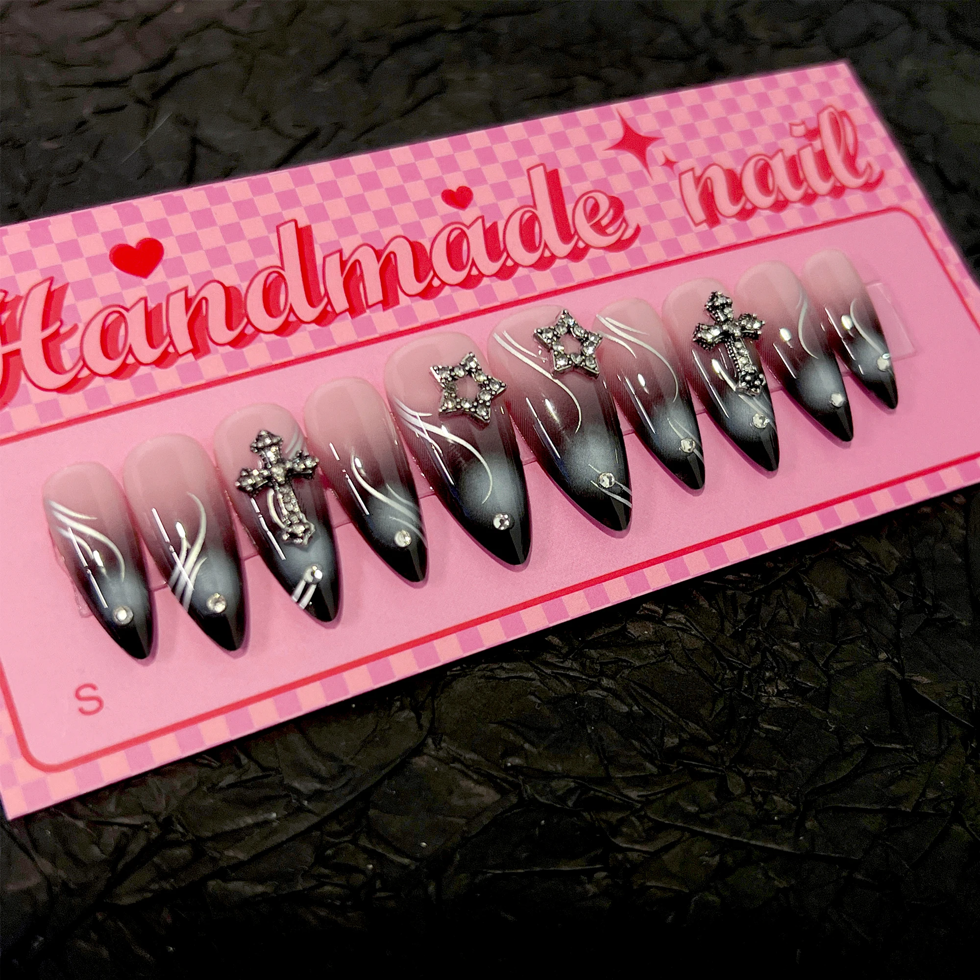 BEAU FLY 3D Trending Artificial Fingernails Low Price Wholesale Star Black Pink Art Nails Handmade Press On Nails