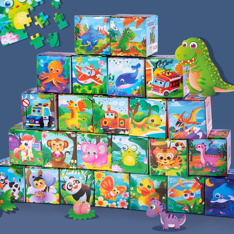 2021 24 Pcs  learning Games Toddler BabyEducational Montessori Children Kids Toy Animals Wooden Jigsaw Puzzles