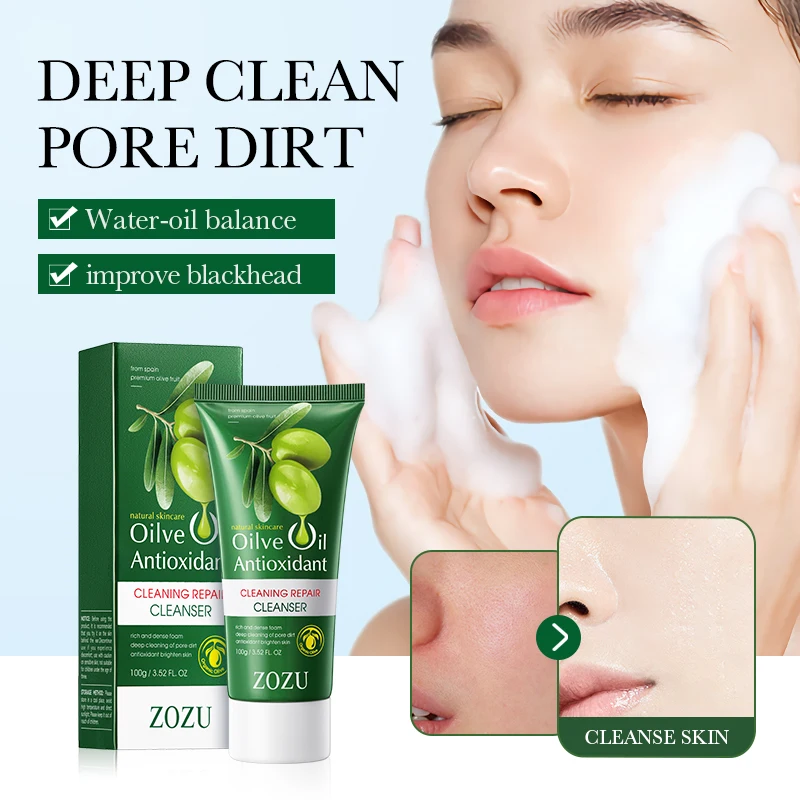 OEM ZOZU Private Label Organic Olives Oil Cleaning Repair Face Wash Oil Control Acne Whitening Moisturize Facial Cleanser