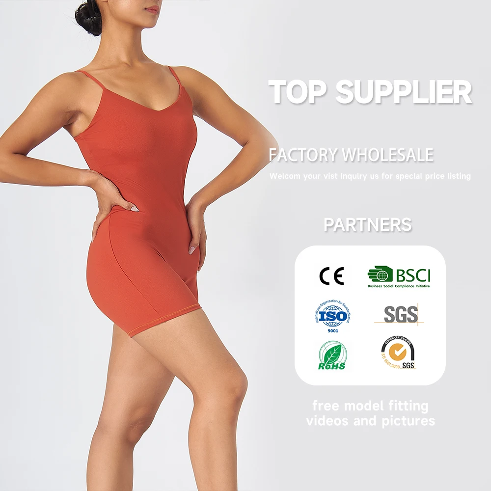 Luckpanther New Arrival Ladies Sport Outfit Adjustable Spaghetti Straps Backless Onesie One-piece Playsuit Running Yoga Shorts