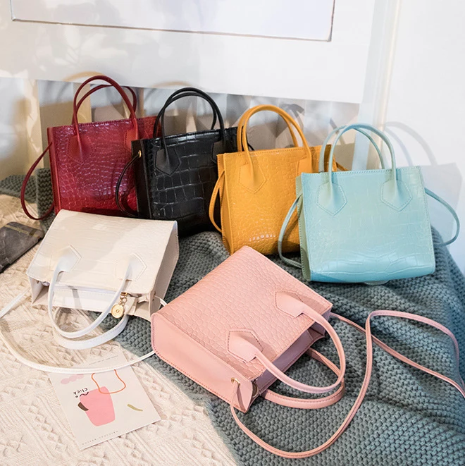 2021 New Best Crocodile Pattern Candy Color PU Leather Casual Bucket Shoulder Bag for Girls