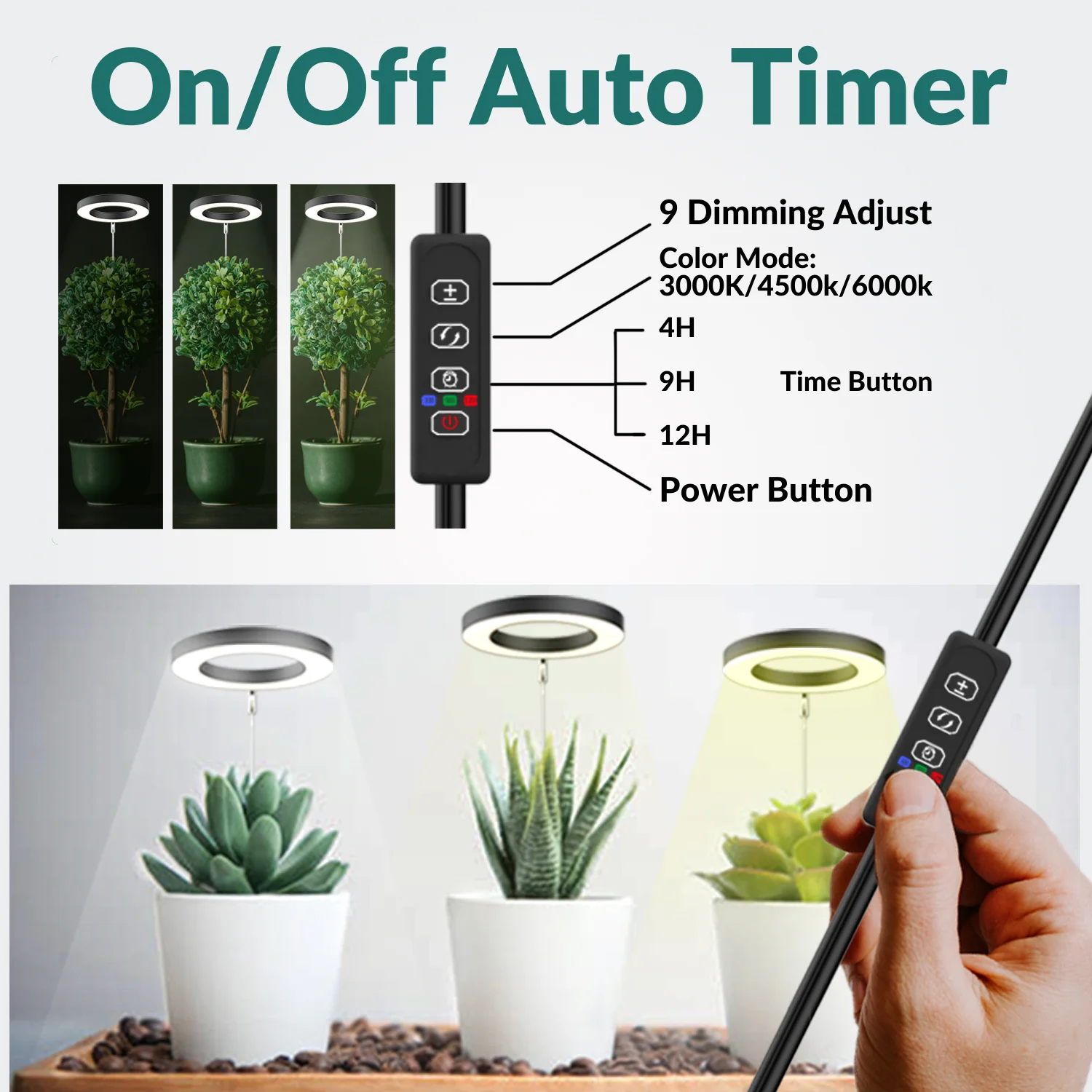 LED grow light 12W for small plant table light dimmable with timer Grow Lights for Indoor Plants,  with USB