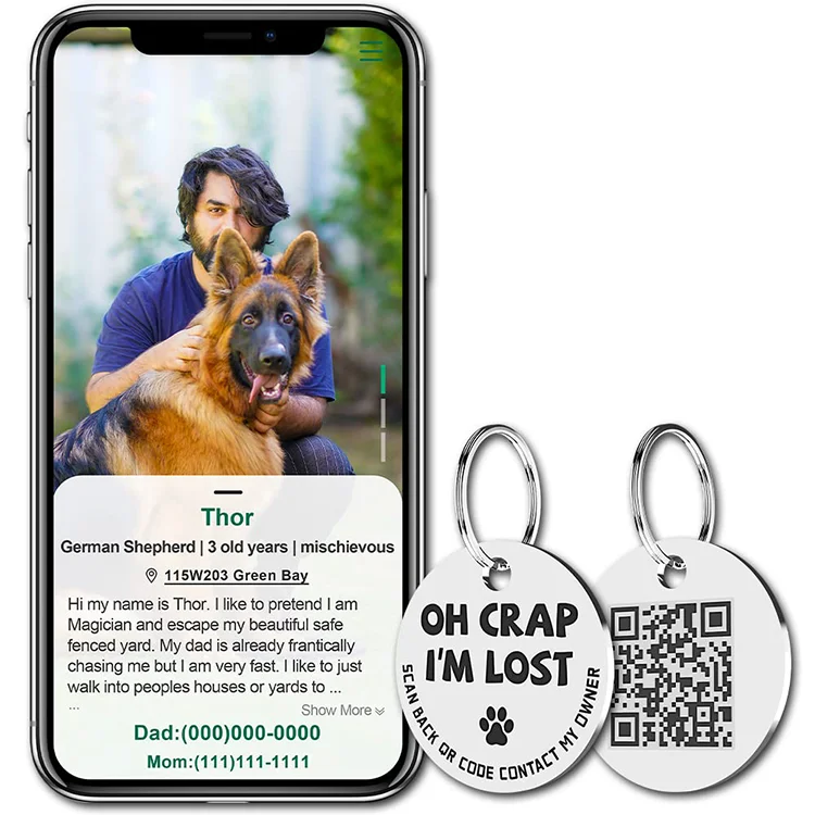 Pet  2D QR Code Scannable Pet ID Tag Stainless Steel QR Code Pet ID Tags Dog Tags