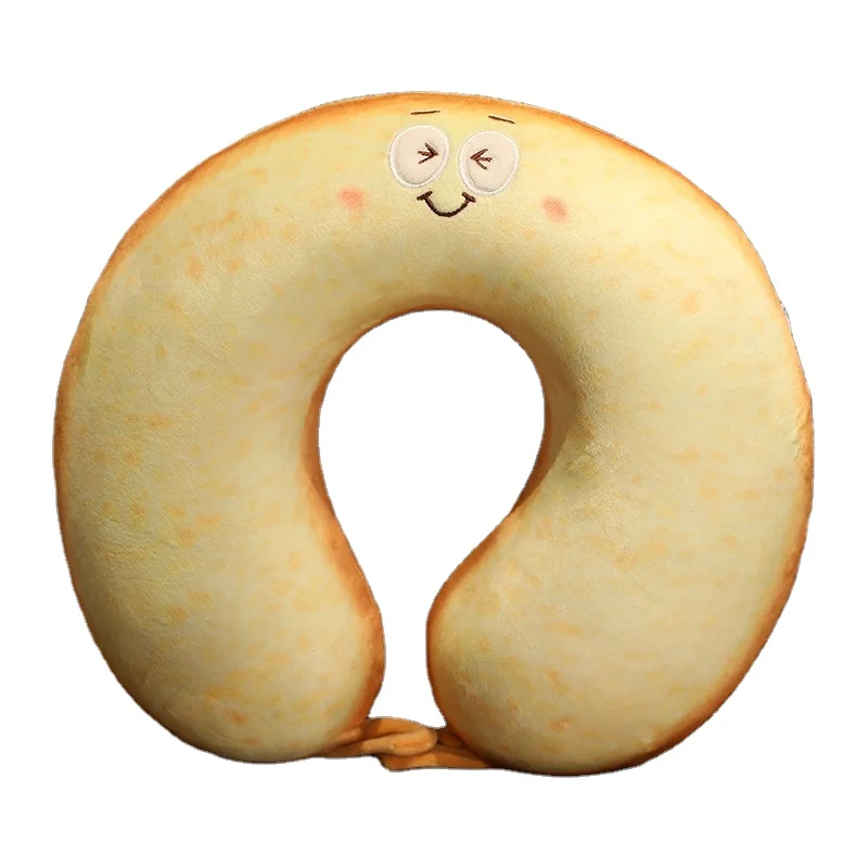 Cute Cartoon Soft Bread Pattern U shape Neck Pillow for Sleep Travel Airplane Pillow Protect Neck
