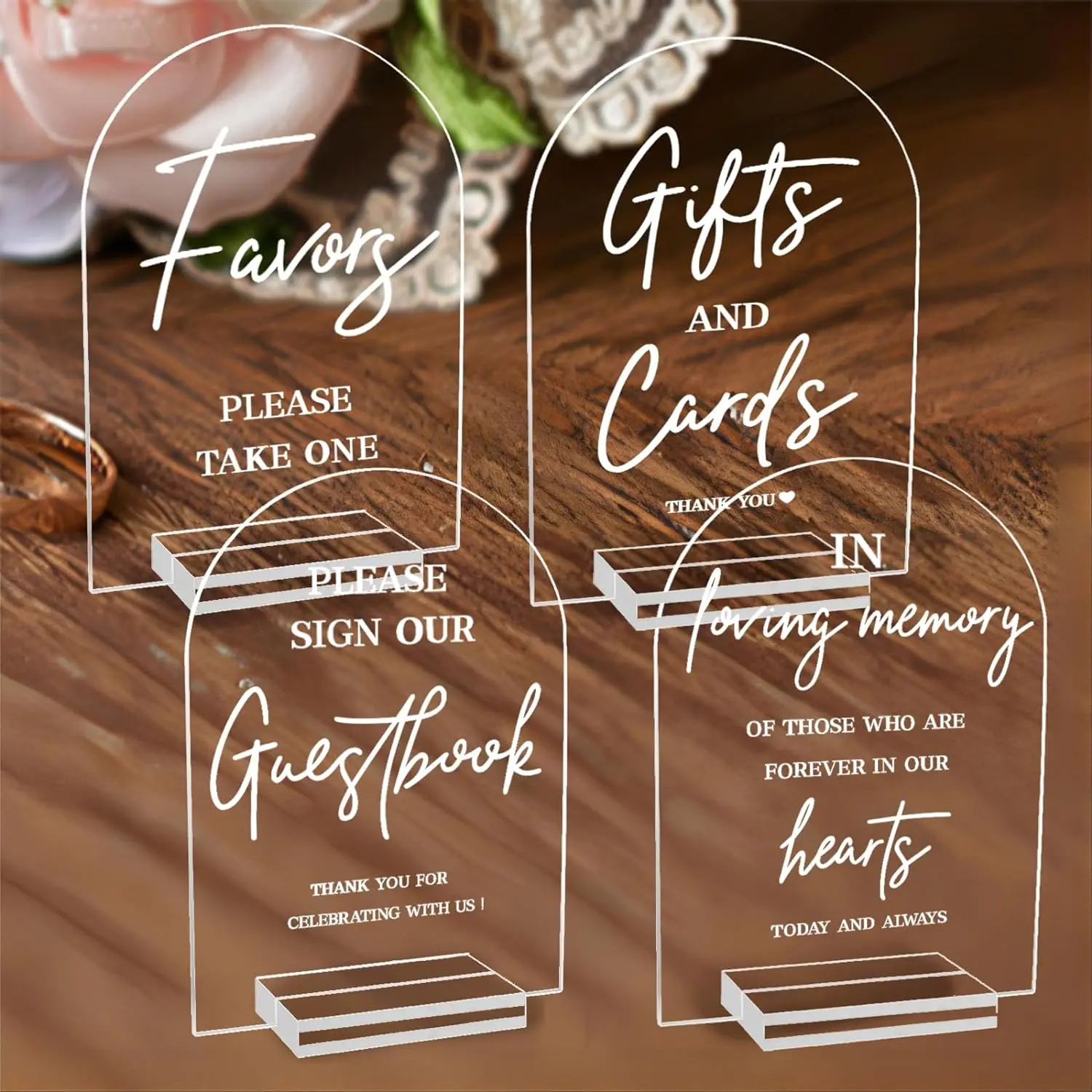 4pcs Clear Acrylic Wedding Signs for Ceremony and Reception 5x7 Inch Modern Wedding Signage Guest Book Sign Cards and Gifts Sign