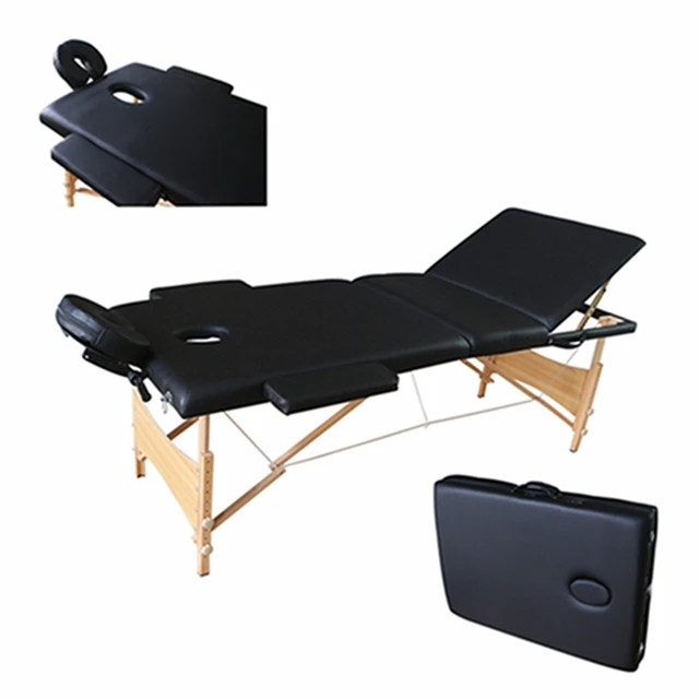 Portable Black Tattoo Table for Makeup and Massage Bear Not Easy Broken Leather Massage Tattoo Bed