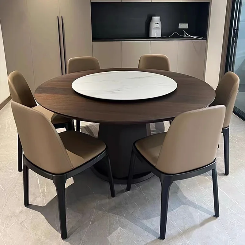 Home Furniture Nordic Solid Wood Frame Round Creative Luxury Dining Table With Turntable Slate Tabletop