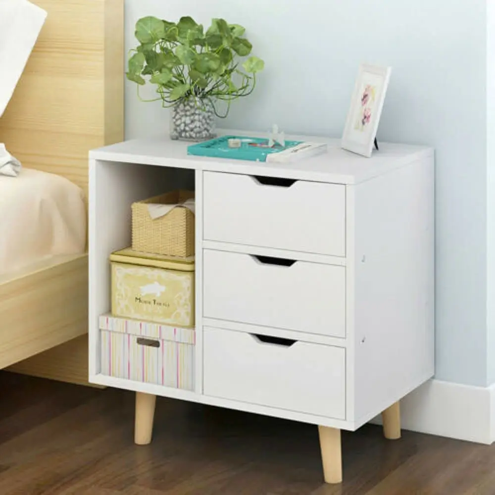 Bedside Cabinet Chipboard Open Compartment and Shelf Bedroom Nightstand Sofa Bed Side End Table Home Storage Organiser High