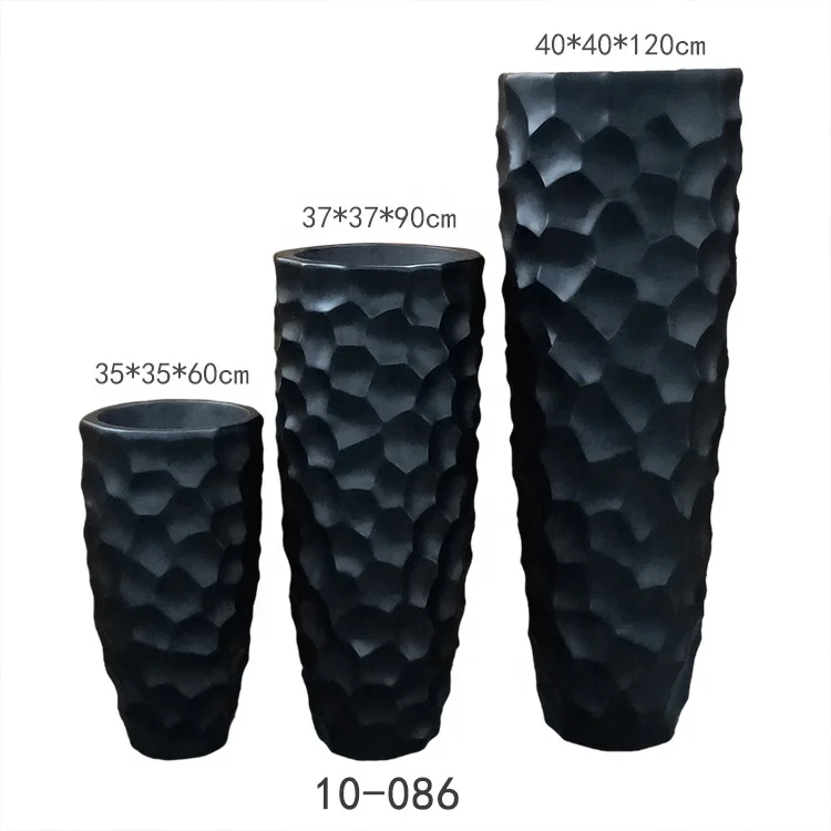 Decorative Matt Black Outdoor Large Decorative Flower Planter Fiberglass Planter Pot