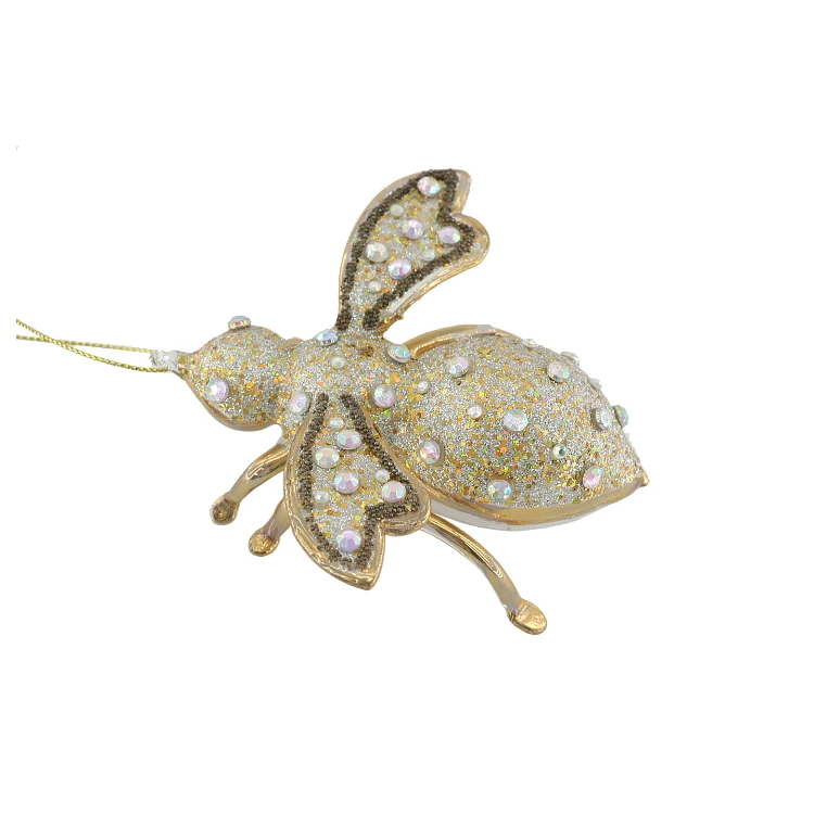 Luxury Glitter Christmas Decorations Bee Pendant Small Gifts Hand Blown Glass Crafts Christmas Tree Ornaments
