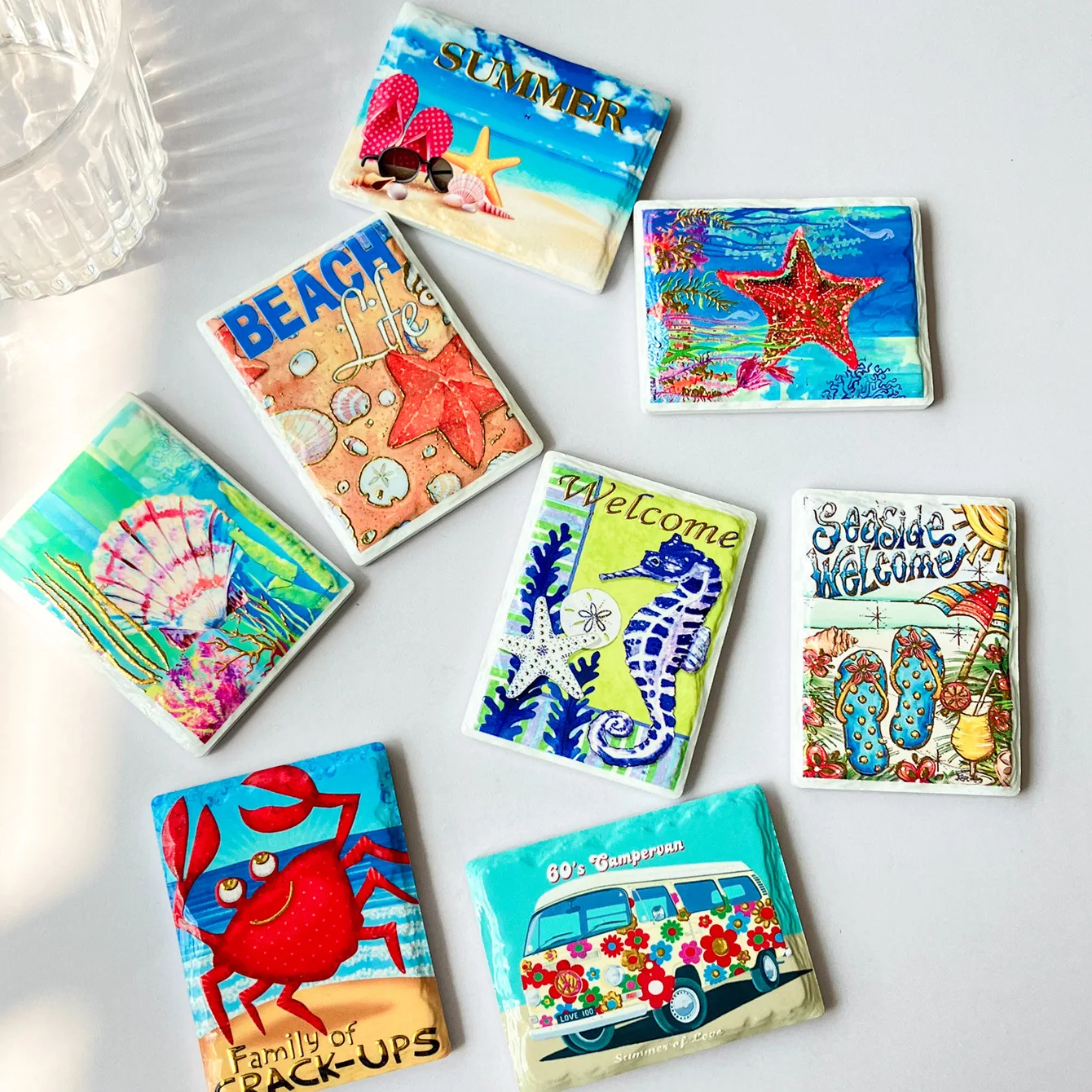 Custom Fridge Magnet Ocean Series New Stamping Technology Embossed Effect Home Decoration Daily Ceramic Refrigerator Stickers